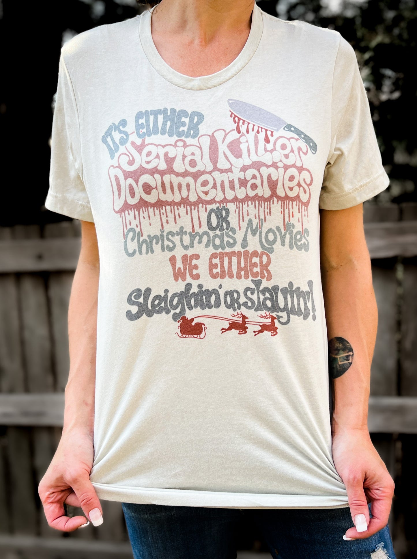 Sleighing or Slaying |  True Crime Serial Killer Christmas Tee