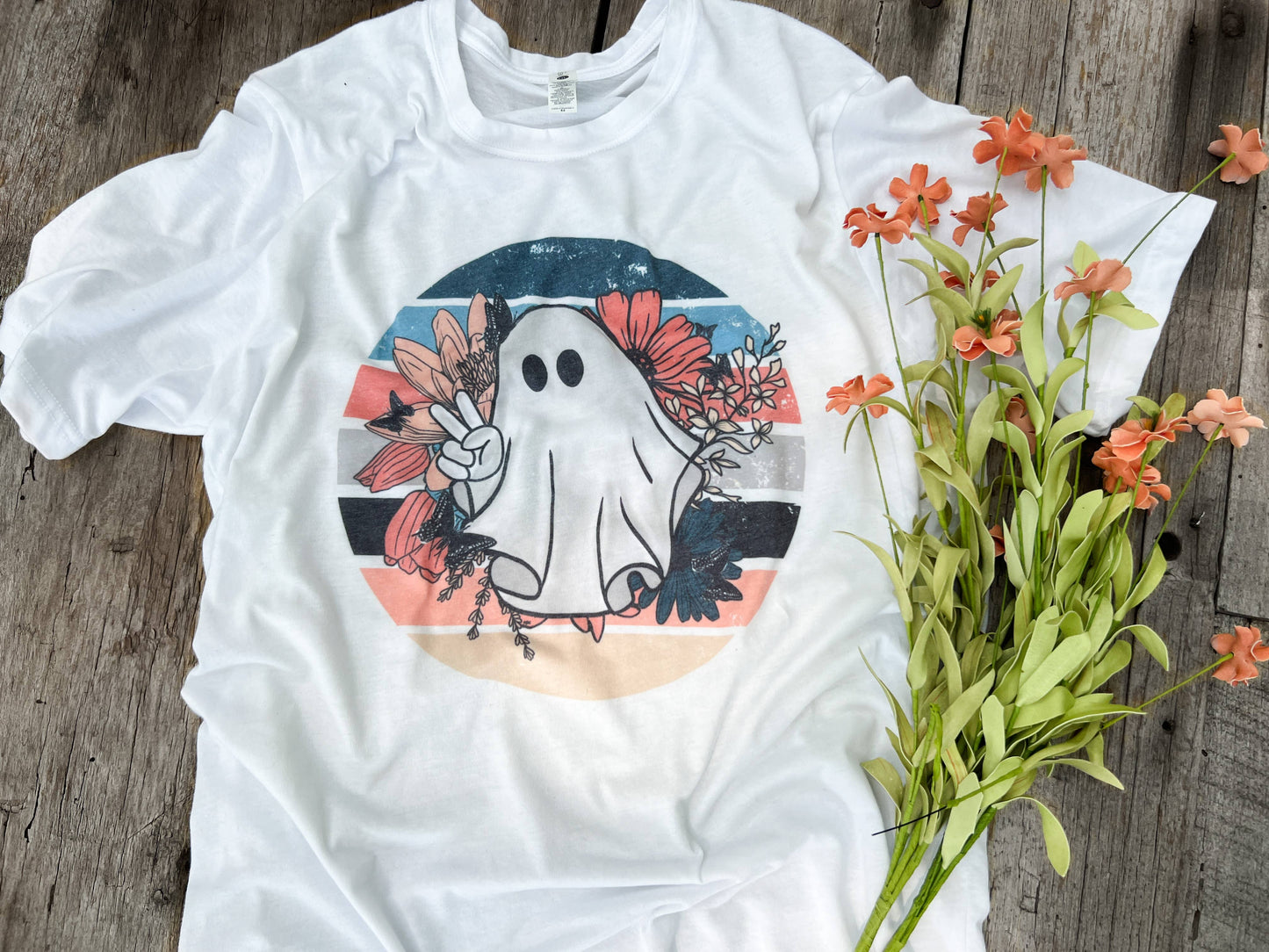 Cute Boho Floral Ghost Halloween Tee