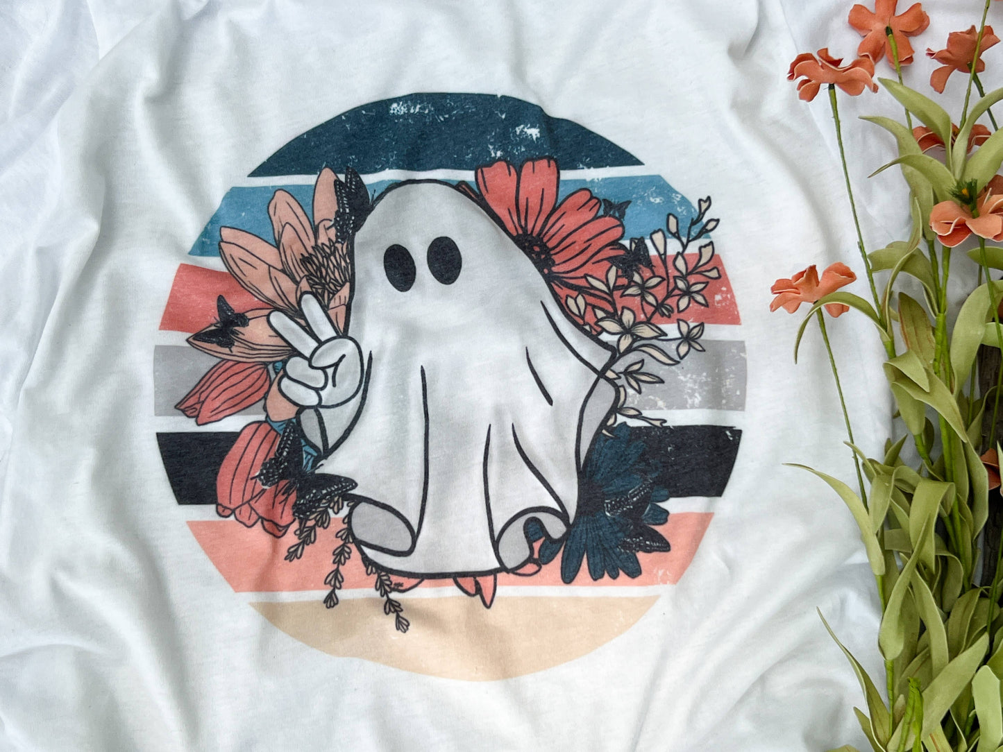 Cute Boho Floral Ghost Halloween Tee