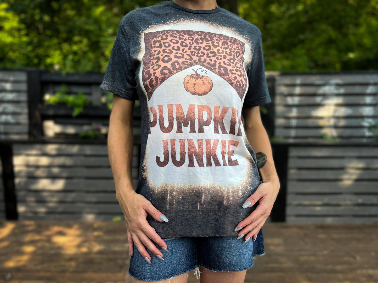 Pumpkin Junkie Western Halloween Bleached Tee