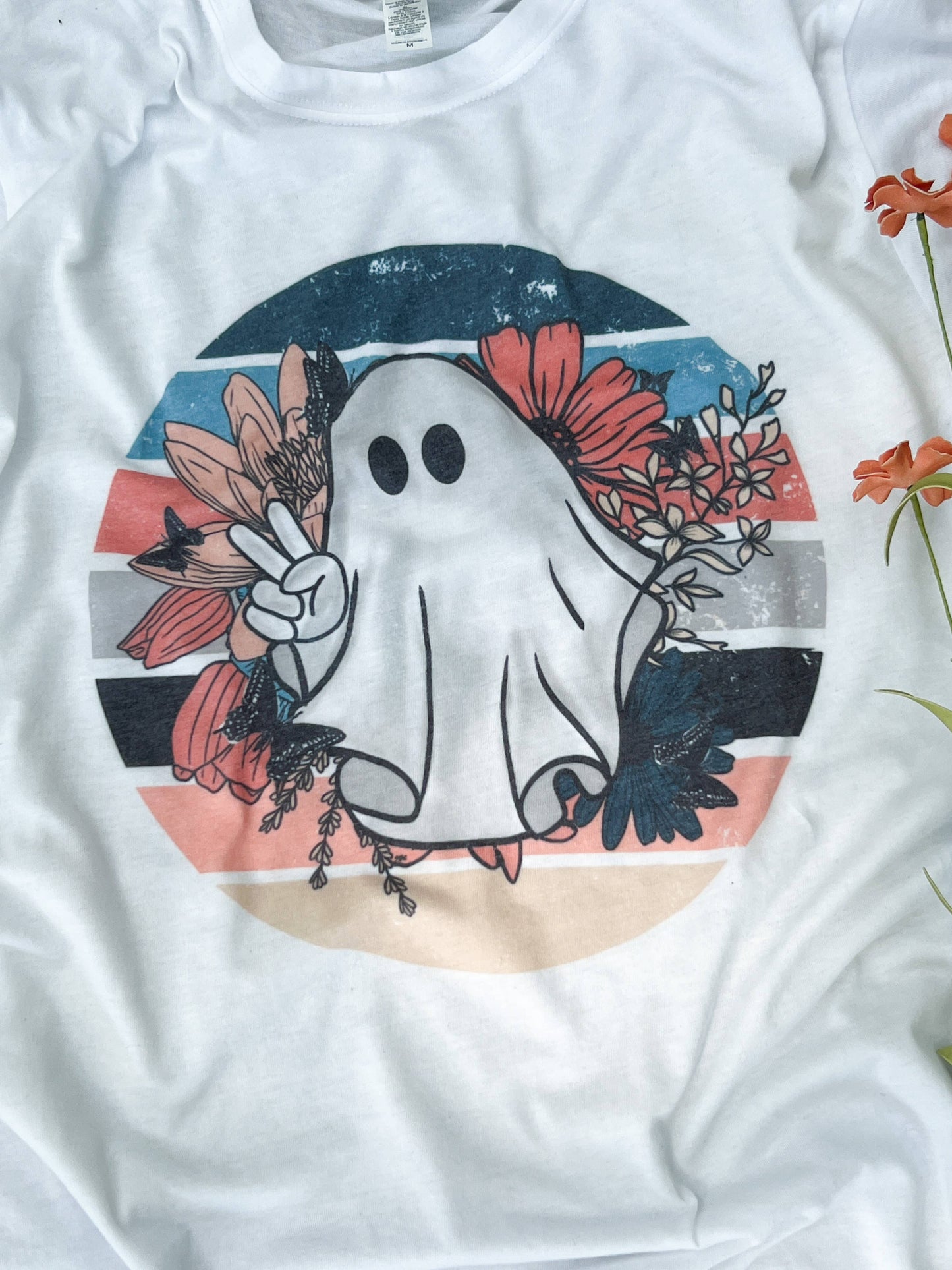 Cute Boho Floral Ghost Halloween Tee